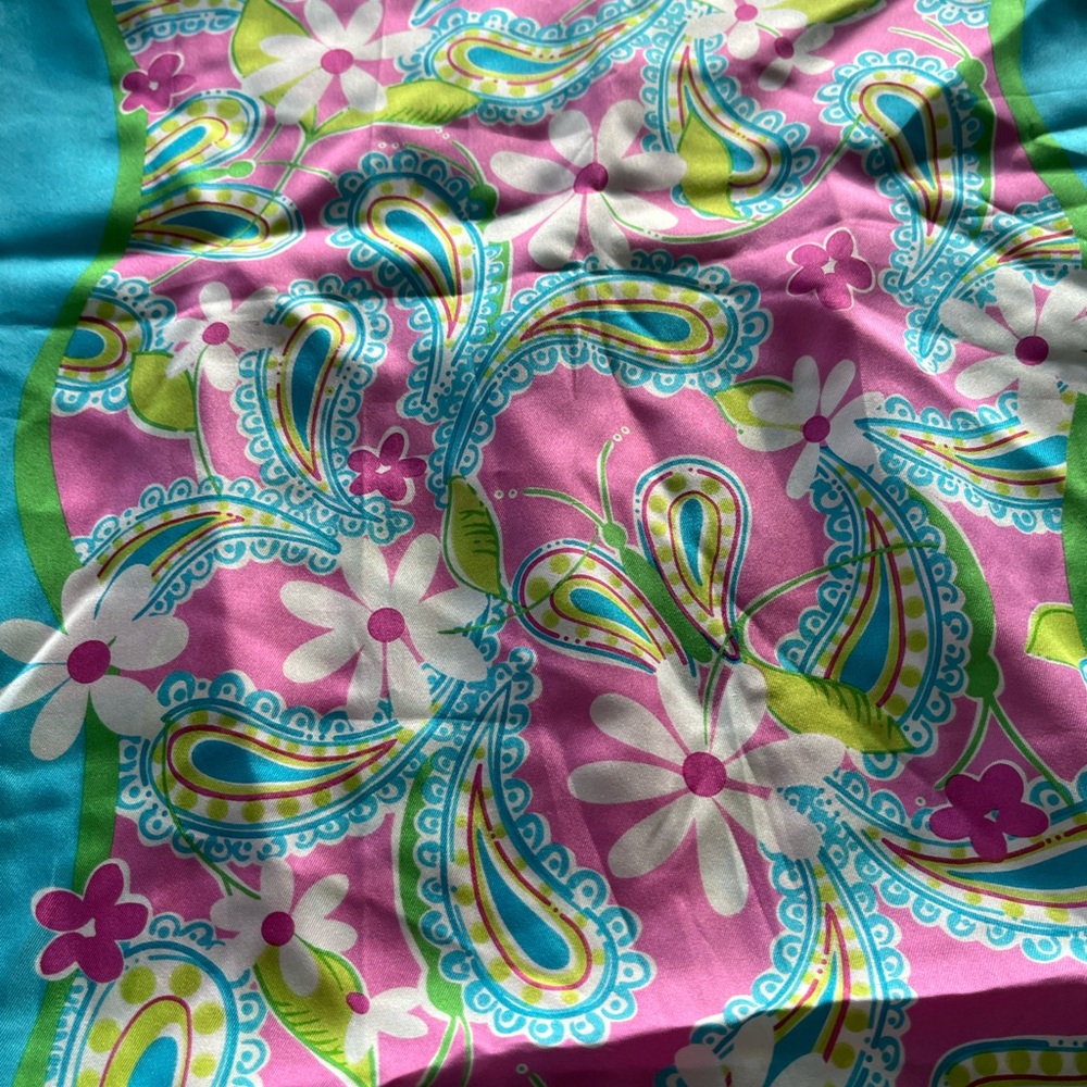 Lilly Pulitzer Floral Paisley Scarf 12.75” X 56” Rectangle Blue Green Pink - Picture 3 of 6